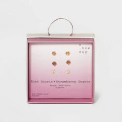 Silver Plated Semi-Precious Stud Earring Set 3pc - A New Day™ Strawberry And Rose Quartz 17 Silver Plated Semi-Precious Stud Earring Set 3pc - A New Day™ Strawberry And Rose Quartz -A New Day popular shop unnamed file 931