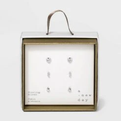 Sterling Silver Cubic Zirconia Heart and Stacked Stud Earring Set - A New Day™ Silver -A New Day popular shop unnamed file 943