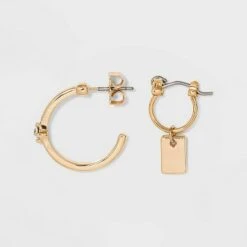 Huggie Charm and Stud Hoop Trio Earrings- A New Day™ Gold