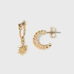 Huggie and Twisted Hoop with Stud Trio Earrings - A New Day™ Gold