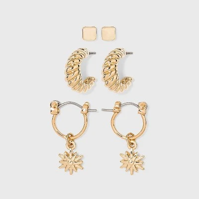 Huggie and Twisted Hoop with Stud Trio Earrings - A New Day™ Gold 4 Huggie and Twisted Hoop with Stud Trio Earrings - A New Day™ Gold - Image 2
