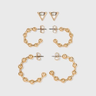 Stud and Ball Hoop Trio Earrings - A New Day™ Gold 4 Stud and Ball Hoop Trio Earrings - A New Day™ Gold - Image 2