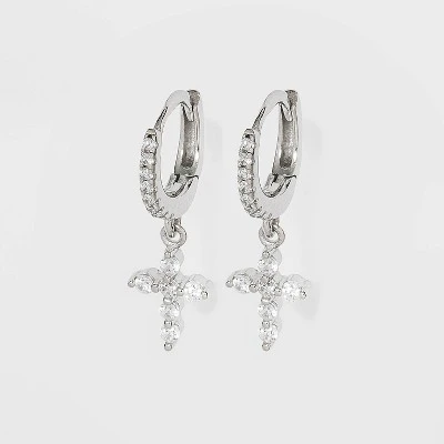 Sterling Silver Cubic Zirconia Huggie Hoop Earrings - A New Day™ Silver Cross 7 Sterling Silver Cubic Zirconia Huggie Hoop Earrings - A New Day™ Silver Cross - Image 5